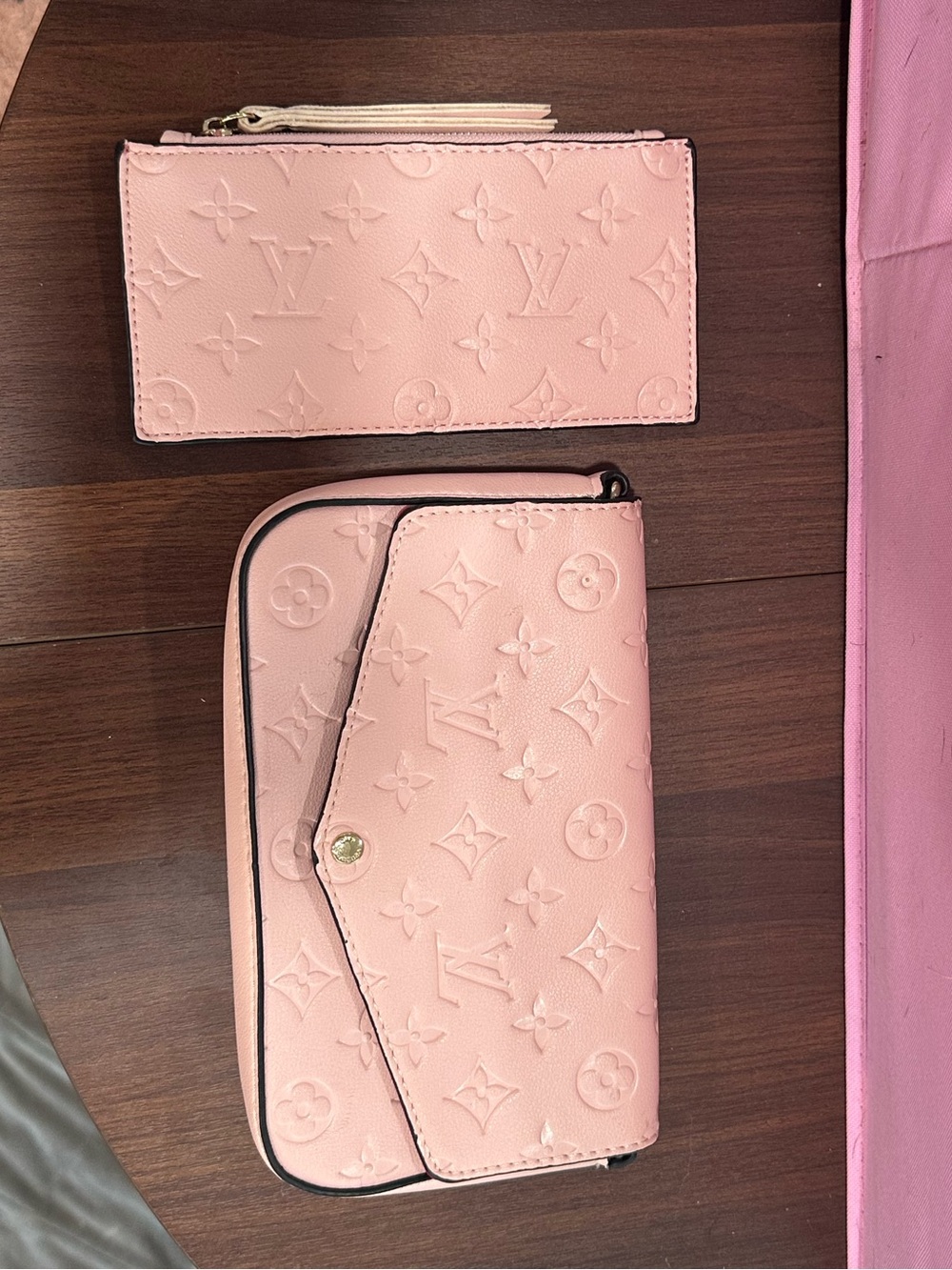 Pink LV style clutch/ small purse with wallet